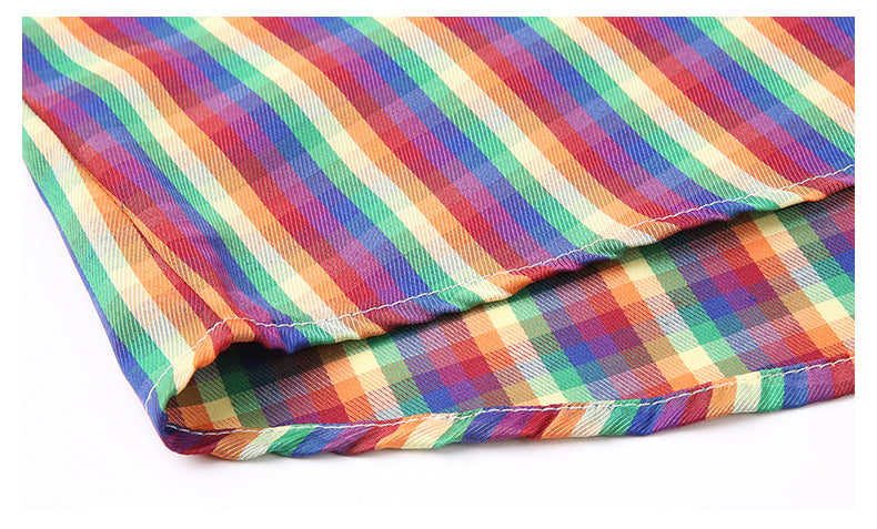 Semi Plaid Rainbow Stripe Patterned Shirt