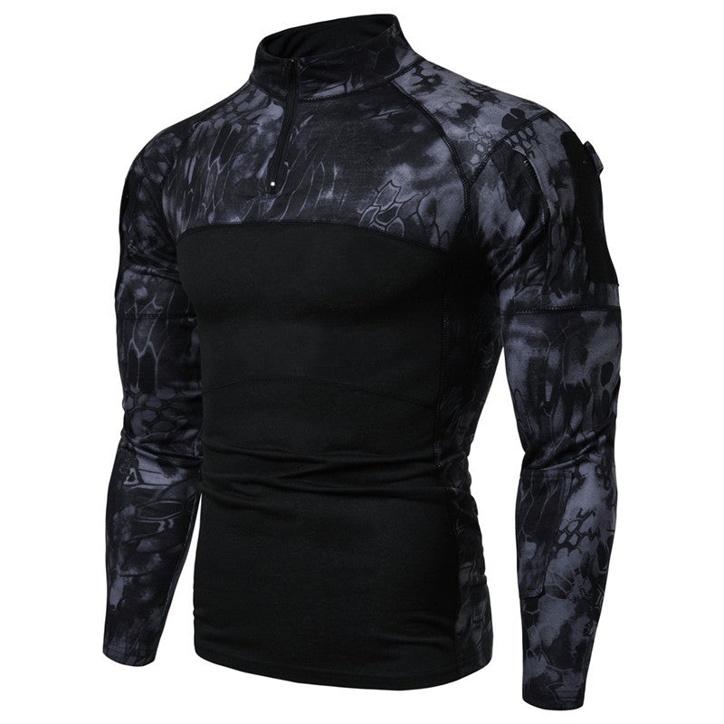 Military Turtleneck Printed Zipper T-Shirt