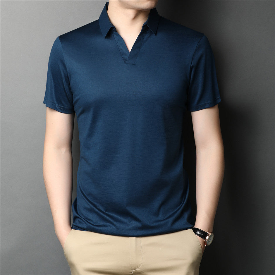 Minimalist Solid V-Neck Polo Shirt