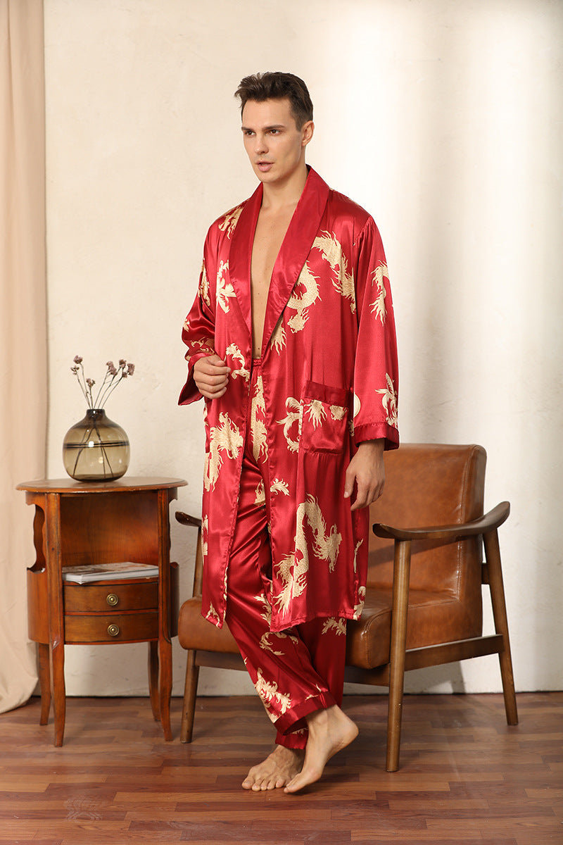 Dragon Pattern Satin Pajamas Robe