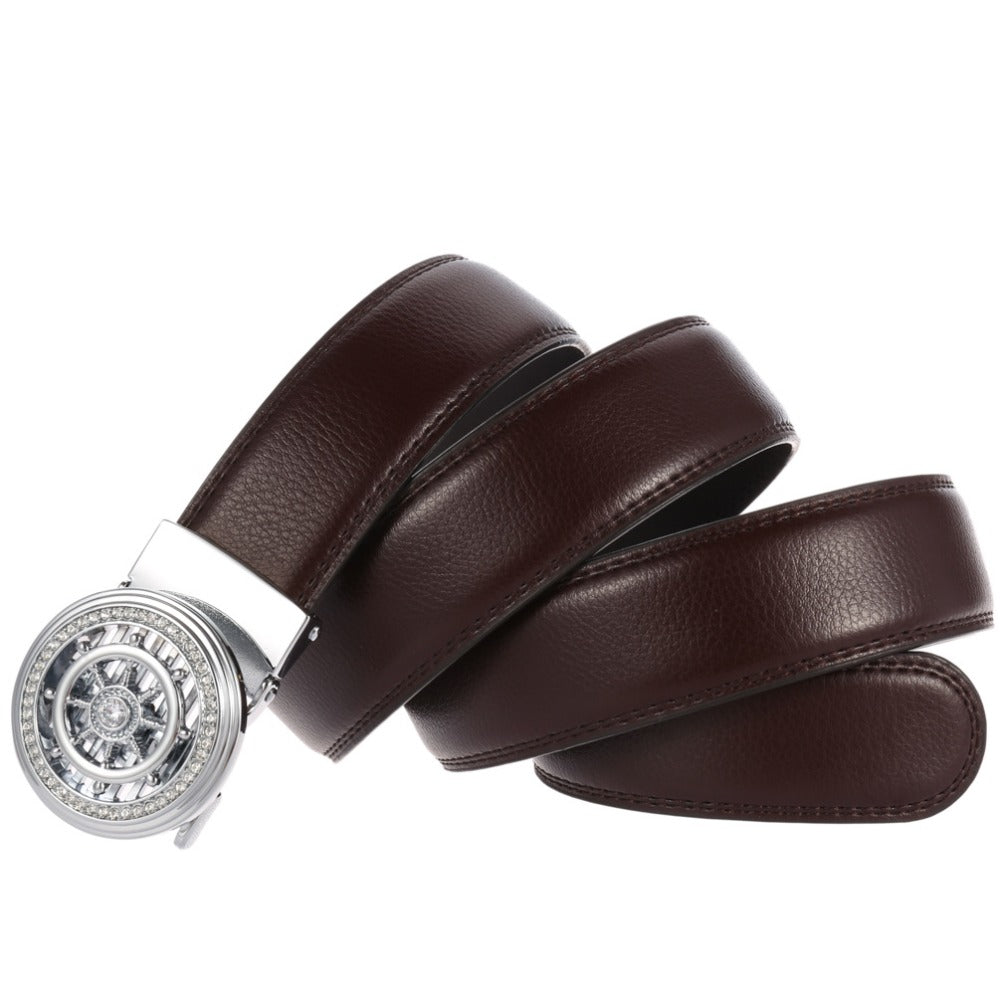 Ship Wheel Style Metal Buckle Leather Belt