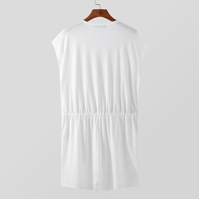 Mamelucos sin mangas con cuello en V profundo blanco