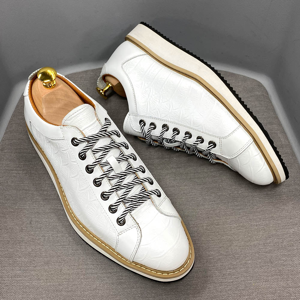 Casual Crocodile Pattern Lace-Up Leather Sneakers