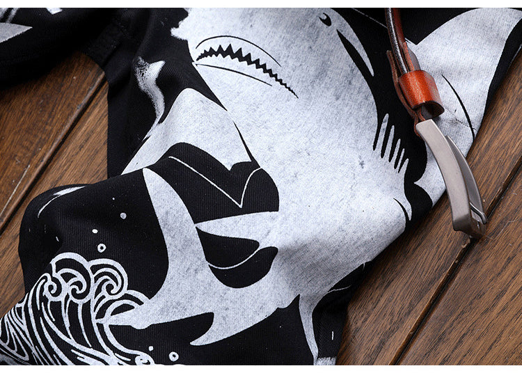 White Shark Painting Printed Black Jeans