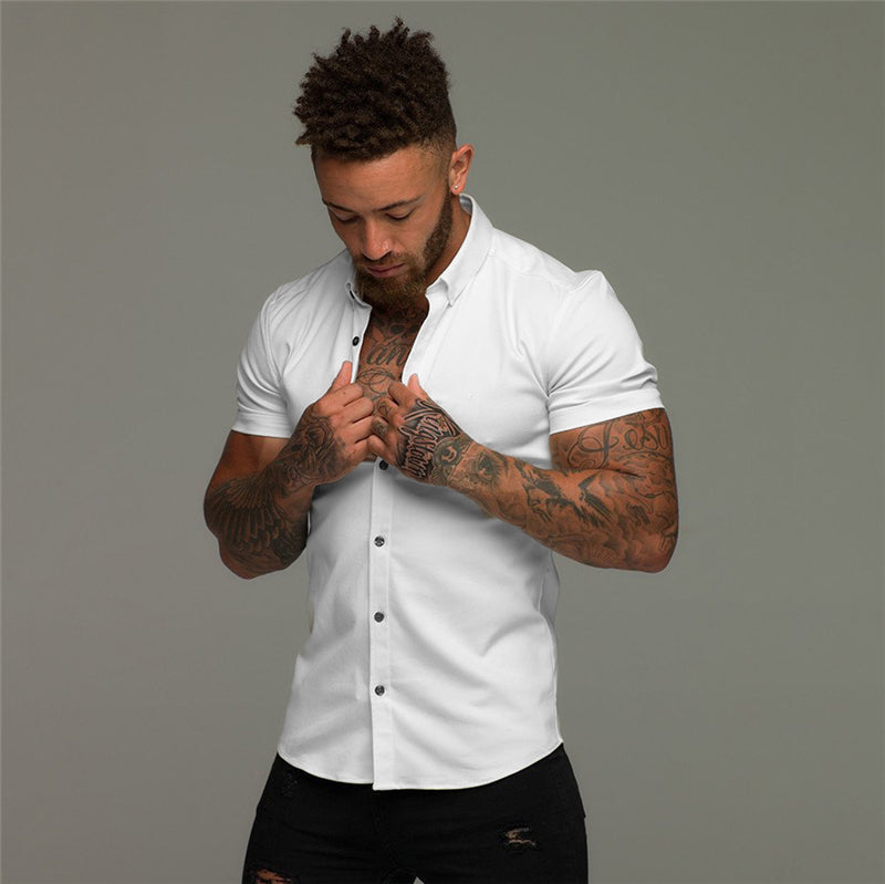 Solid Short Sleeve Polyester Men Shirt
