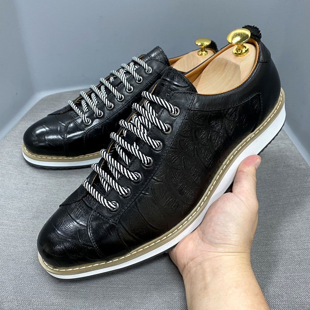 Crocodile Skin Pattern Genuine Leather Sneakers