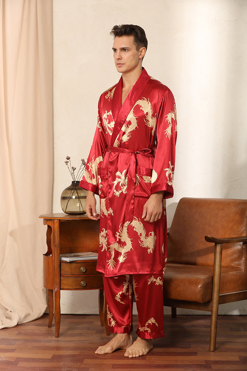 Dragon Pattern Satin Pajamas Robe