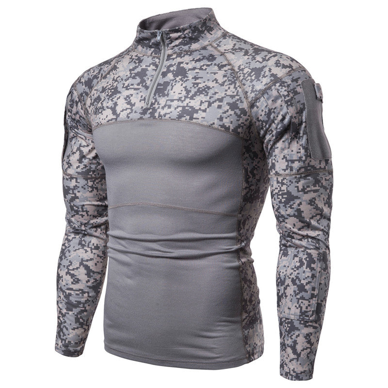 Military Turtleneck Printed Zipper T-Shirt