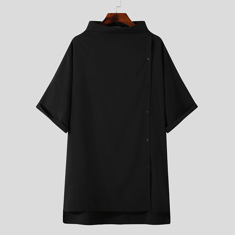 Solid Color Half Sleeve With Side Button Shirt