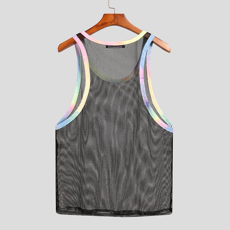 Micro Hollow Out Colorful Mesh Tank Top