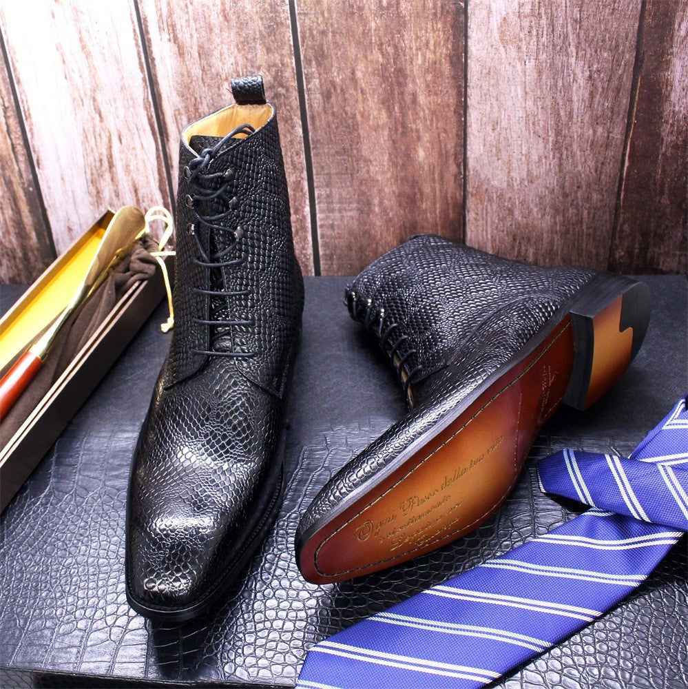 Bottes mi-mollet en cuir à motif peau de serpent