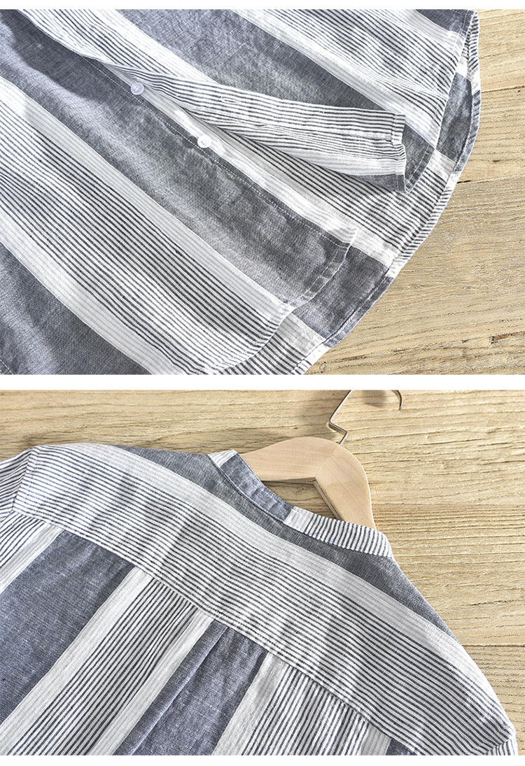 Soft Vertical Stripes Men Summer Linen Shirt