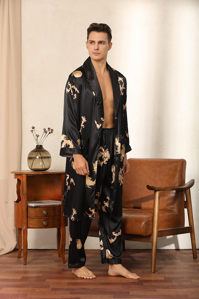 Dragon Pattern Satin Pajamas Robe