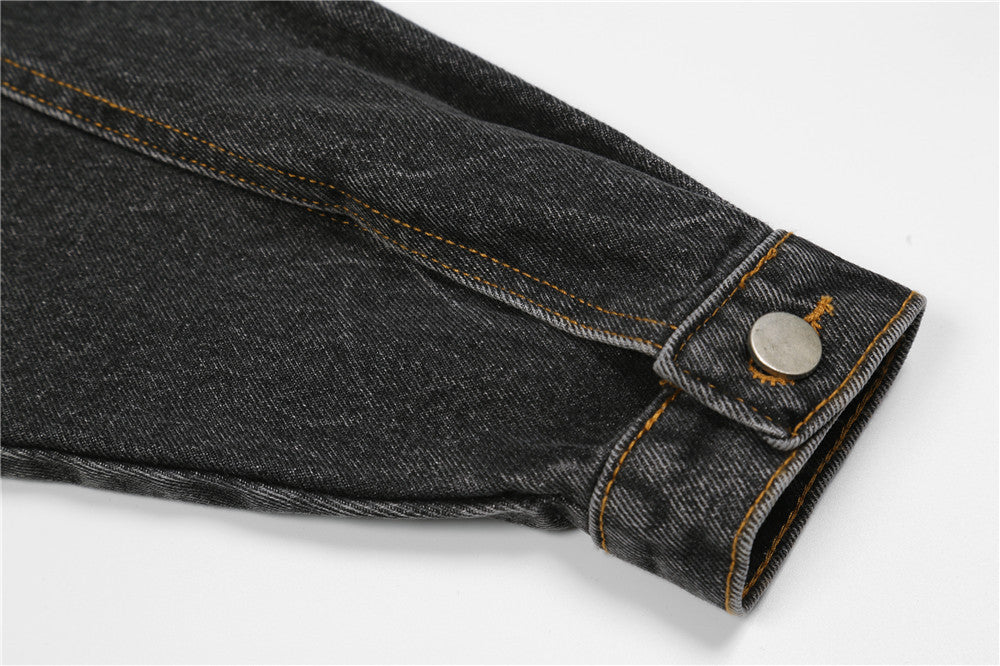 Veste en jean patchwork en forme de lettre et léopard