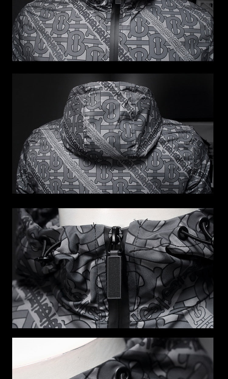 Chaqueta de corte slim con capucha y estampado vintage para hombre