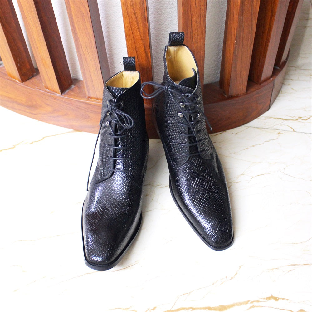 Bottes mi-mollet en cuir à motif peau de serpent