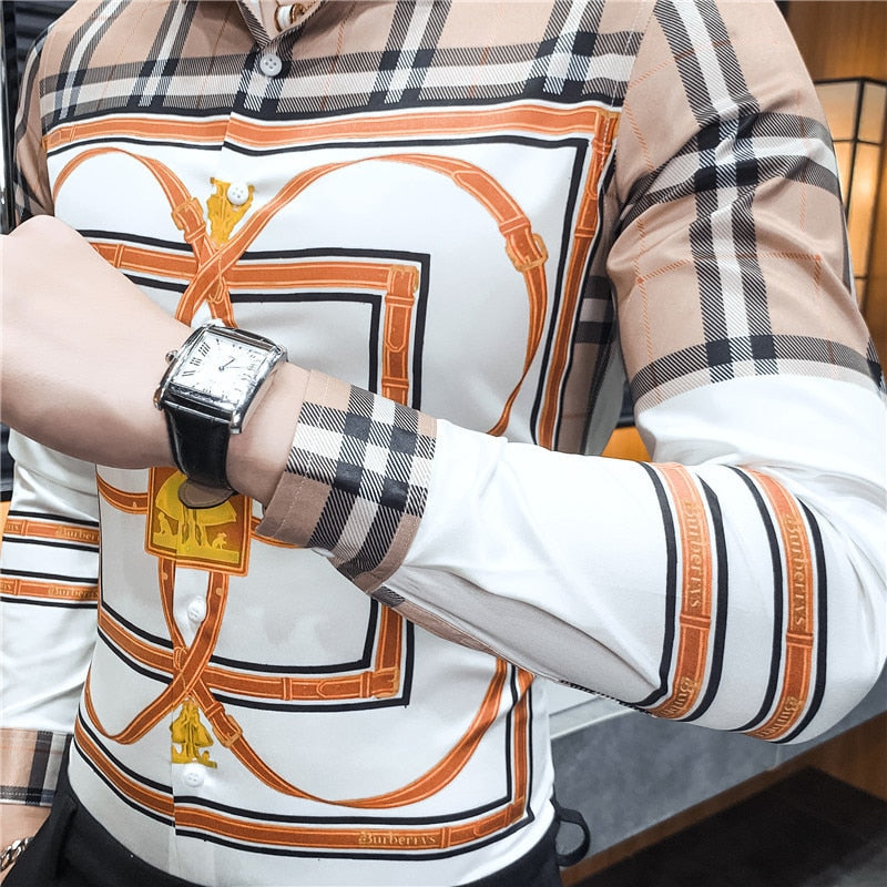 Casual Lux Pattern Slim Fit Chemises décontractées pour hommes à manches longues