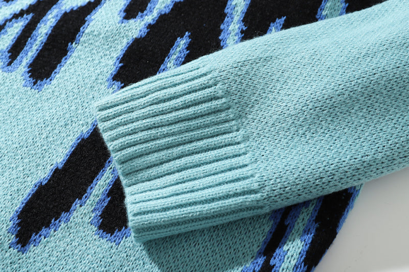 Suéter de hombre con patrón de llama azul estilo retro