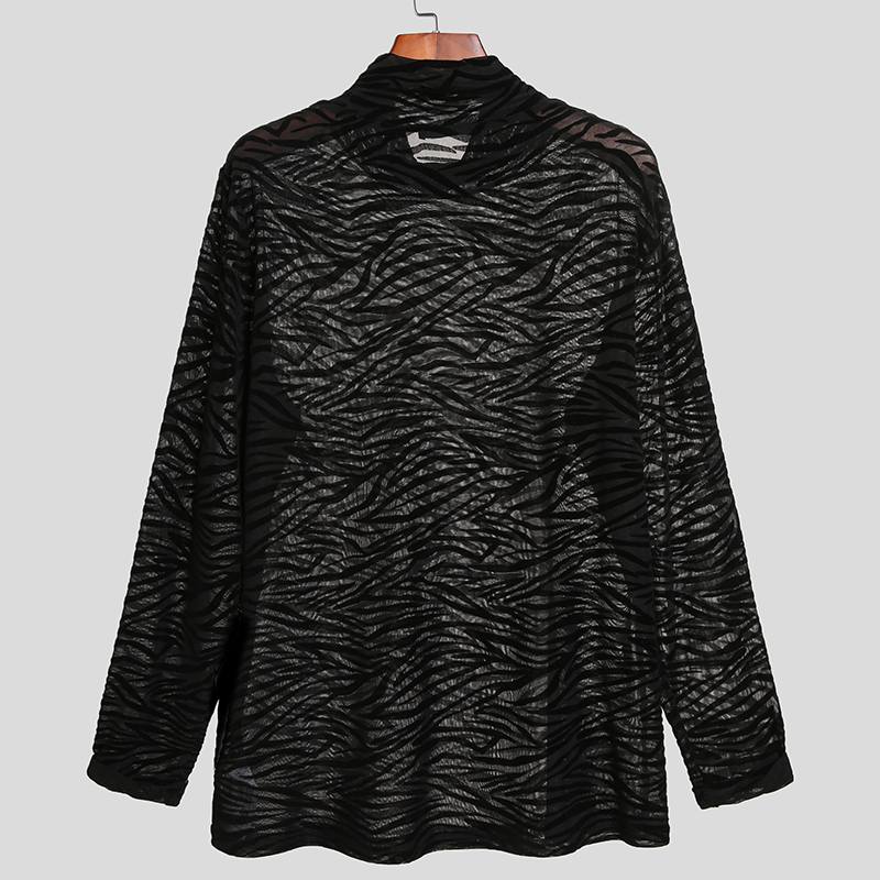 Mono Color Zebra Pattern Turtleneck T-Shirt