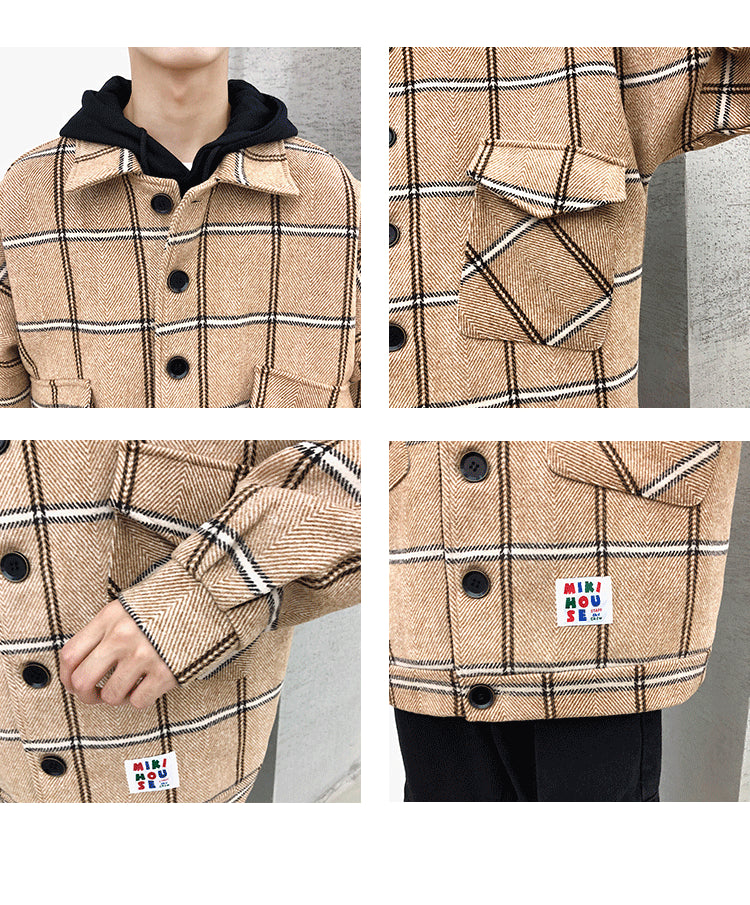 Men Plaid Combination Oversized Jacket with Pockets