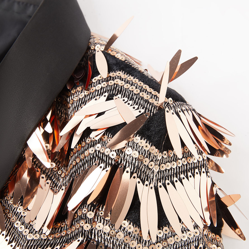 Gold Sequin Single-Breasted Blazer
