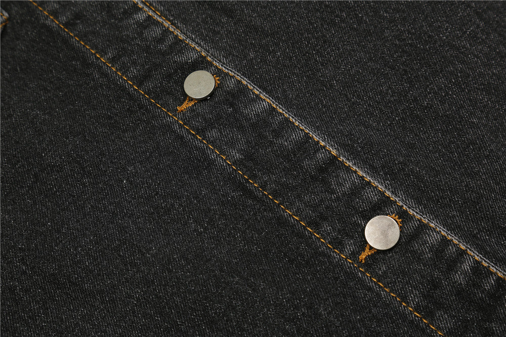 Veste en jean patchwork en forme de lettre et léopard