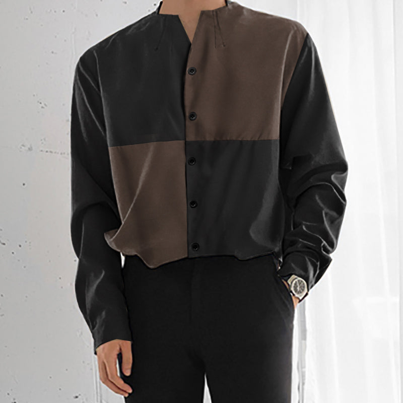 Two-Toned Big Checkered Patchwork Shirt