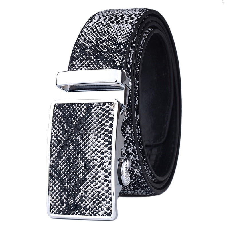 Snake Grain Pattern with Automatic Buckle Strap Men Leather Belt