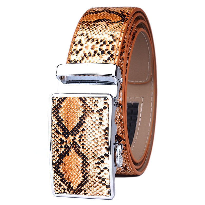 Snake Grain Pattern with Automatic Buckle Strap Men Leather Belt