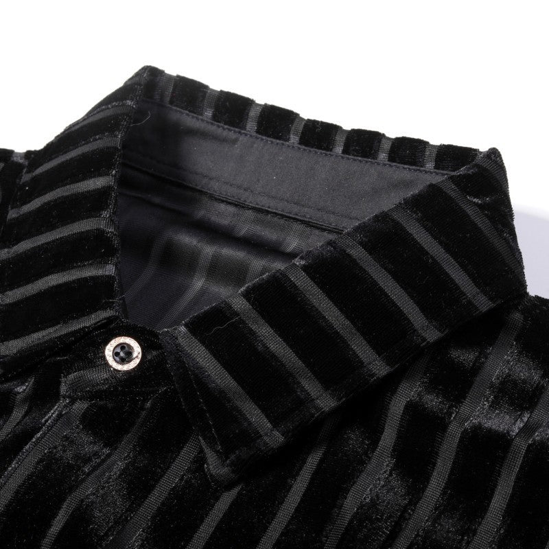 Elegant Stripe Men Business Style Velvet Slim Shirt - FanFreakz