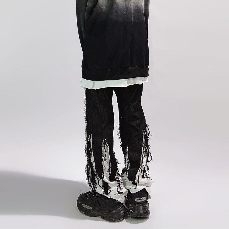 Ruffle Black Contras Patchwork Jeans