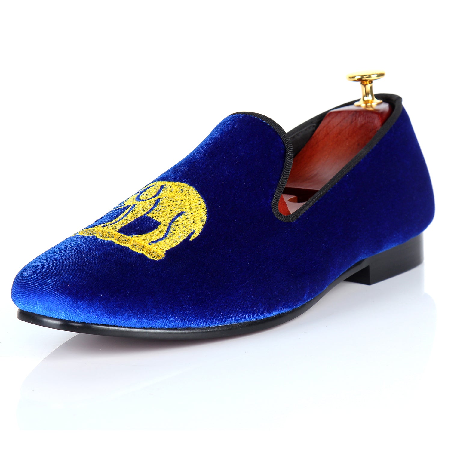 Blue Velvet Men Loafers with Elephant Embroidery - FanFreakz