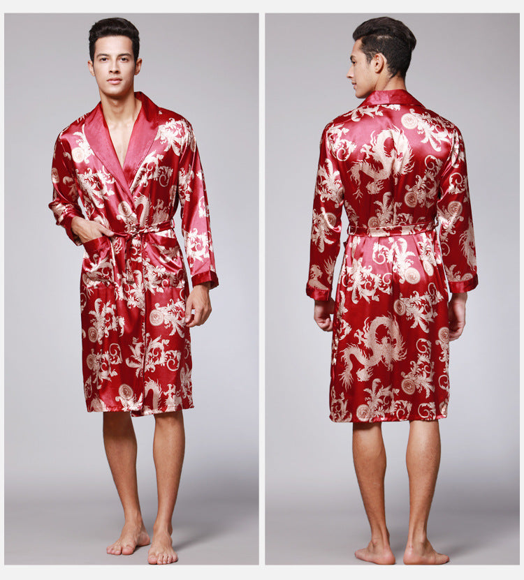 Print Pattern Men Bathrobes Kimono Robes Pajama Sets