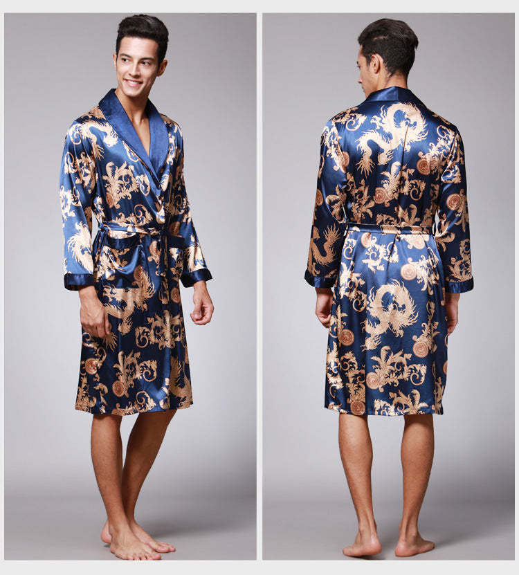 Print Pattern Men Bathrobes Kimono Robes Pajama Sets