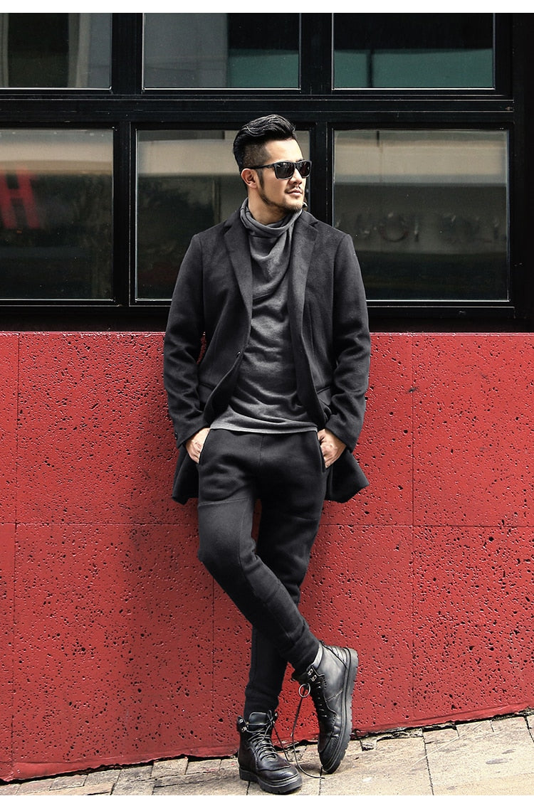 Bold Black British Style Black Long Cashmere Woolen Men Overcoat - FanFreakz