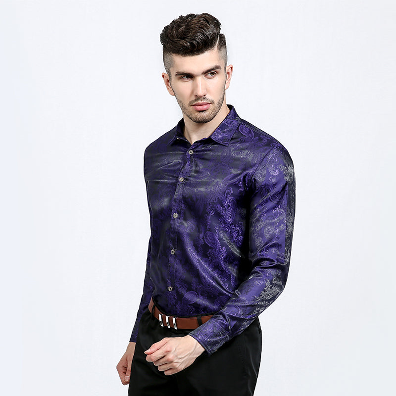 Silky Paisley Men Slim Fit Dress Tuxedo Shirt - FanFreakz