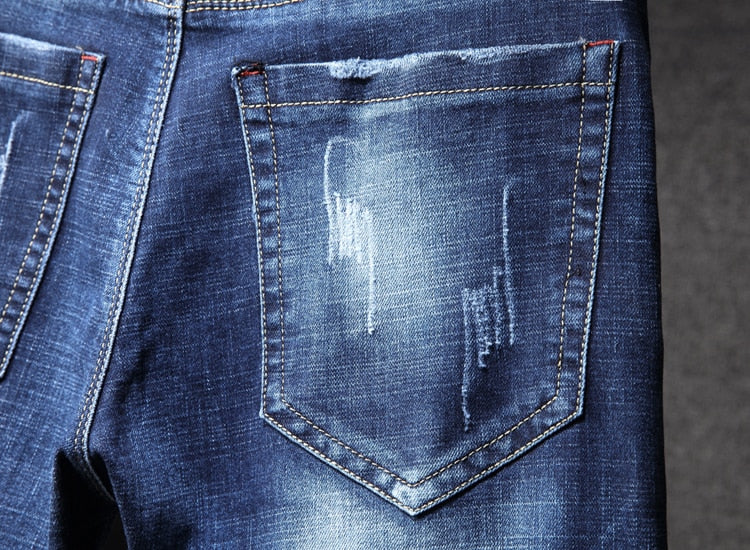 Oiseau Simple Broderie Bleu Denim Hommes Jeans