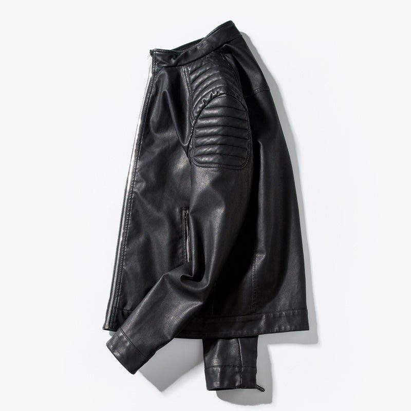Veste en cuir PU pour hommes de style motard cousu à l'épaule