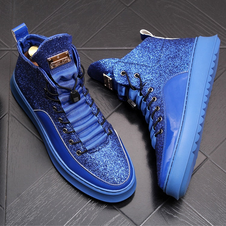 Style scintillant avec cordon de serrage pour hommes Baskets montantes