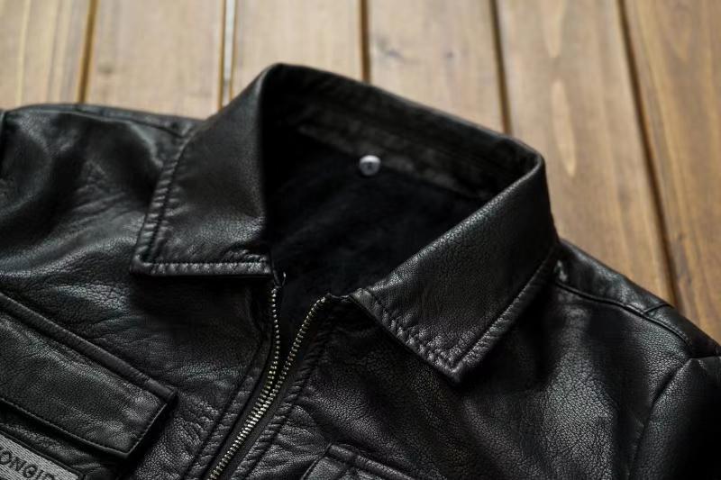 Winter Black Leather with Detachable Wool Collar Combination Men Jackets