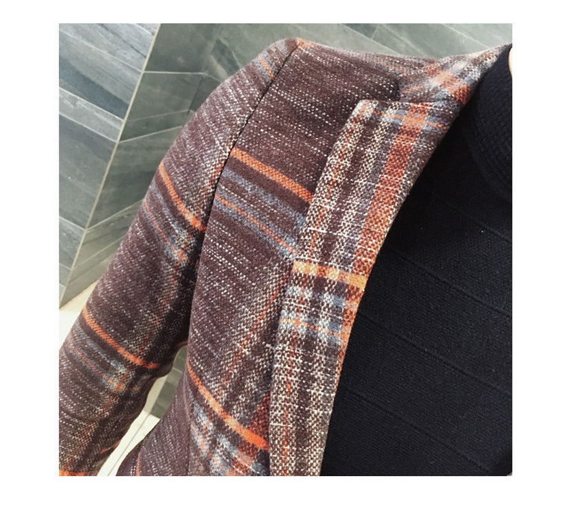 Vintage Plaid Wool Blend Men Slim Fit Smart Casual Blazer
