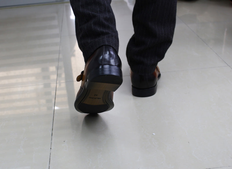 Elegant Handmade Pointed Toe Brown Leather Buckle Strap Men Loafer Shoes - FanFreakz