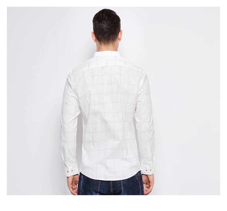 Business Style Collar Button Plaid Men Long Sleeves Shirt - FanFreakz