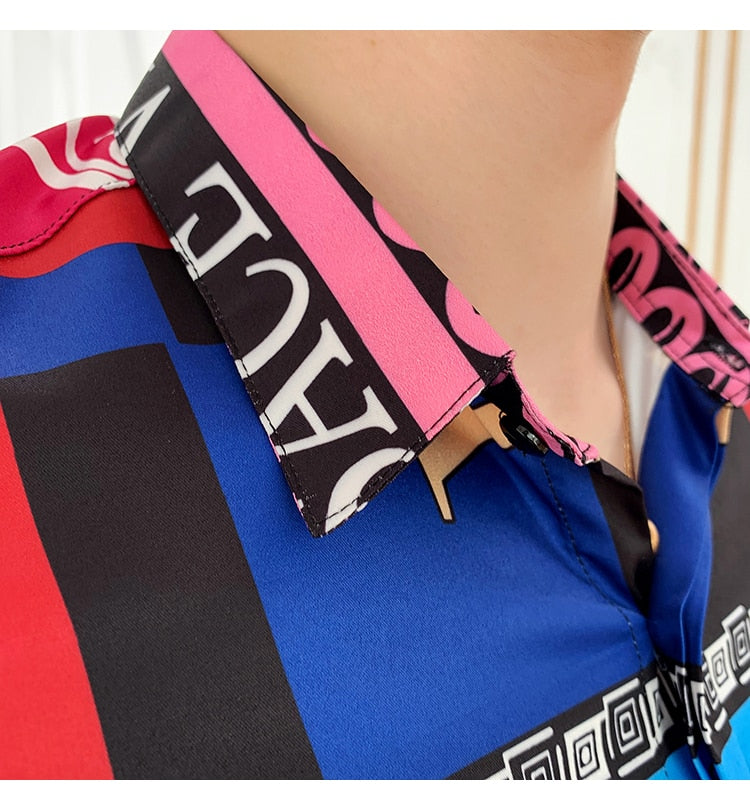 Tigre et Monogramme Imprimé Manches Longues Style Hommes Chemise Slim Fit