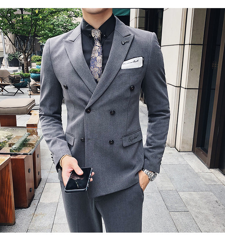 Luxury Italian Style Men Double Breasted Slim Fit Suit Set