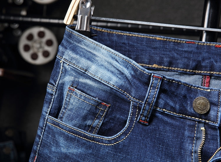 Oiseau Simple Broderie Bleu Denim Hommes Jeans