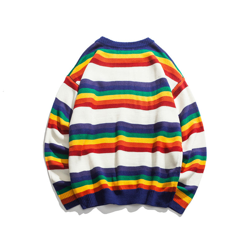Rainbow Stripe Long Sleeve Pullover Men Sweater