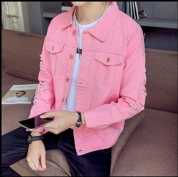 Veste en jean à manches déchirées avec deux poches pour hommes