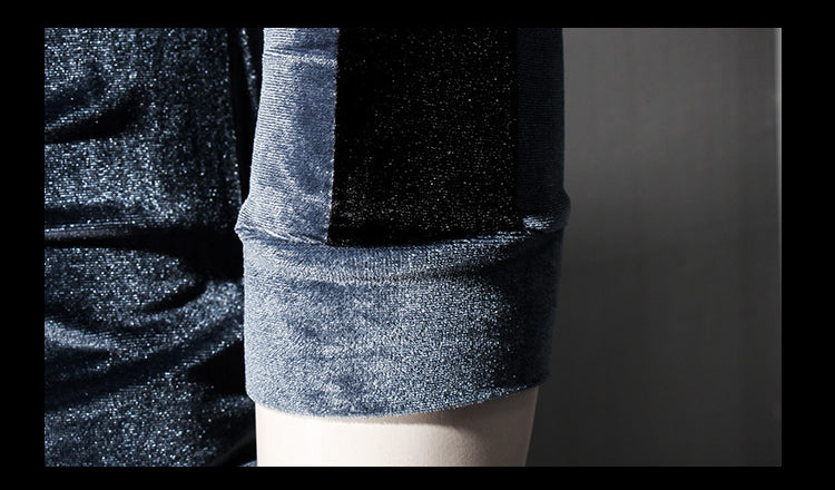 Pull à col roulé en velours à manches rayées pour hommes