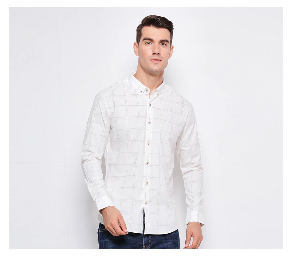 Business Style Collar Button Plaid Men Long Sleeves Shirt - FanFreakz